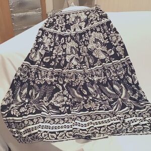 Rachel Zoe Black and White Floral Tiered Maxi Skirt  S